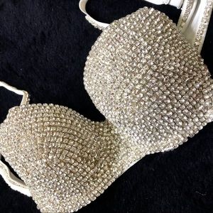 Crystal rhinestone bra white LXL C D